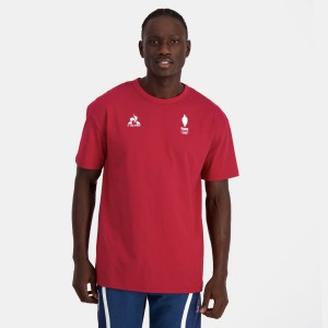 Red Men's Le Coq Sportif France's Olympic team T-Shirts | SG53798 | Singapore