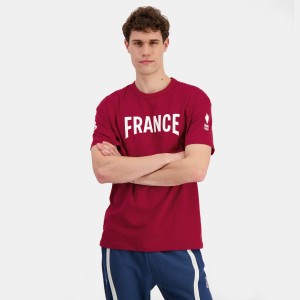 Red Men's Le Coq Sportif France's Olympic team T-Shirts | SG346392 | Singapore